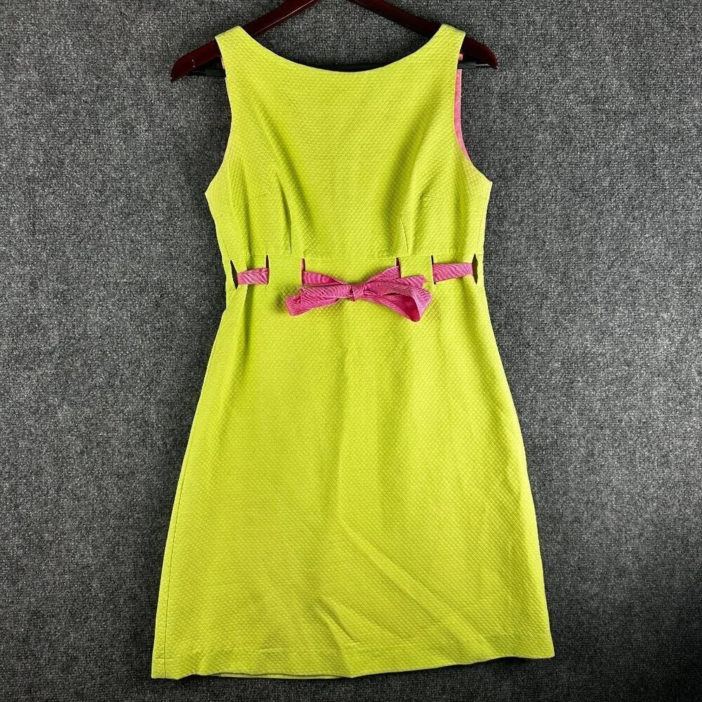 Steven Stolman Dress Womens 4 Neon Sleeveless Back Zip Ribbon Tie Lined Preppy - Picture 1 of 6